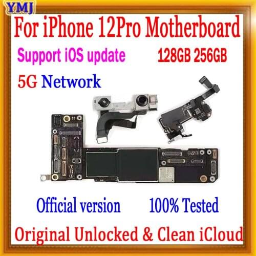 128GB 256GB For IPhone 12 Pro Motherboard With/Without Face ID Original unlocked Free iCloud Logic Board 4G & 5G network