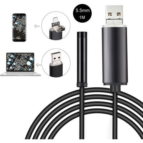 Mini Endoscope Android Camera USB Borescope 5.5mm Lens Flexible Semi-rigid 1m 2m 5m 10m Snake Pipe Inspection Camera for PC