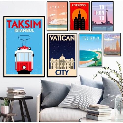 World Travel City Landscape Taksim Tel Aviv Toronto Modern Painting Poster Print Wall Art Nordic Pictures Living Room Home Decor