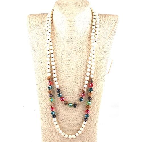 Fashion Bohemian Jewelry 150cm Multi Crystal Glass/stone Long knotted Necklace