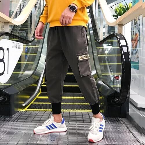 Fashion Overalls Autumn Winter men Plus velvet thick Beam foot pants Casual loose warm Sweatpants mens Solid color cargo pants