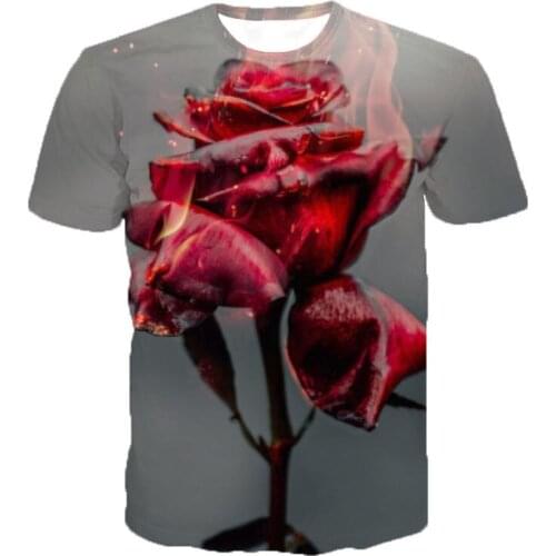 Mens/Womens 3D Printing Cool Street T-shirt Rose Printing Fashion T-shirt All-match Hip-hop T-shirt XS-5XL