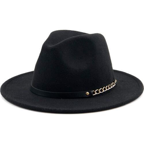 Woolen Felt Hat Men Fedora Hats with Chain Women Vintage Trilby Caps Wool Fedora Warm Jazz Hat Chapeau Femme feutre Panaman hat