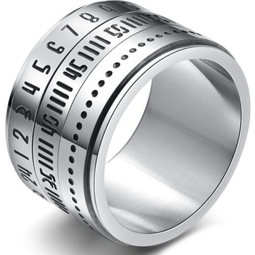 Men Stainless Steel Spinner Arabic Numerals Time Index Finger Ring Wedding Rings Anillo Hombre Anillos Gold Black Ring