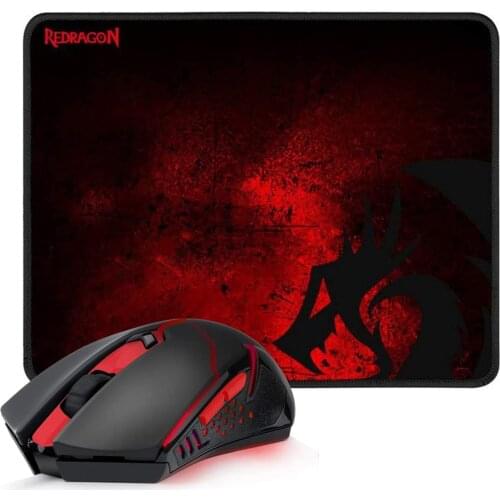 Redragon M601 Wireless Gaming Mouse and Mouse Pad MMO 6 Button Mouse 2400 DPI Red LED Backlit for Windows PC Gamer