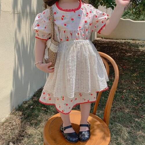 New 2021 Summer Baby Girls Floral Printed Dress Korean Style Toddlers Kids Princess Dresses Children Clothes