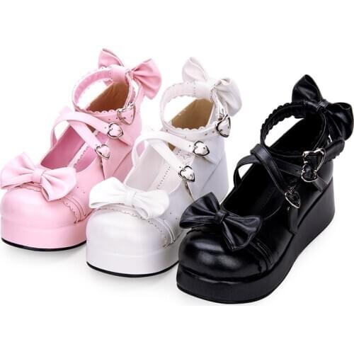 2021 New Japanese Style Lolita Shoes Anime Cosplay Shoes Girls Princess Shoes Women Shoes w/Bowknot Halloween Platform Heels