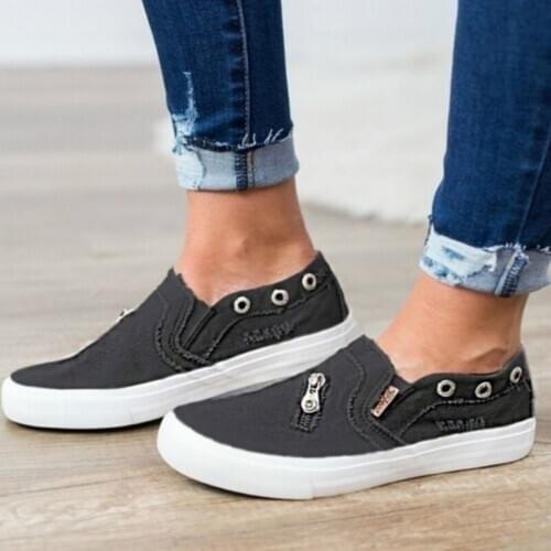 Spring New Student Casual Washed Denim Canvas Shoes Fashion Breathable Large Size Womens Zipper Shoes