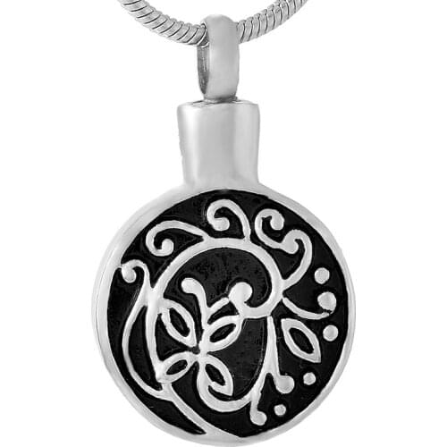 IJD9281 Flower&Round Stainless Steel Cremation Pendant Ashes Holder Memorial Keepsake Urn Jewelry Necklace For Women +Fill Kits