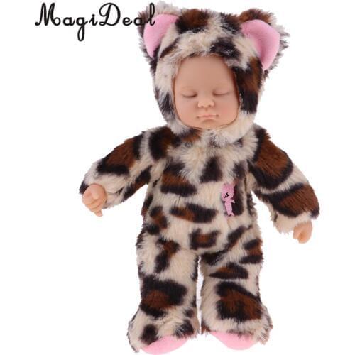 25cm Lifelike Stuffed Reborn Sleeping Plush Baby Doll wIith Leopard Clothes Kids Toys
