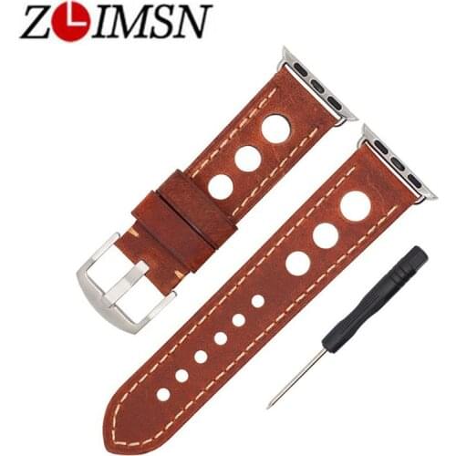 ZLIMSN High Quality Accessories Cow Leather Strap Single Tour For Apple Watch Band Bracelet Personality Hole 42mm 38mm iwatch