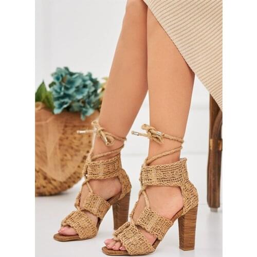 Kitara Mesh Lace-Up Thick Heels Shoes Casual Sandals Shoes for Women 2021 Famous Designer Brand Slippers Fashion High Qu