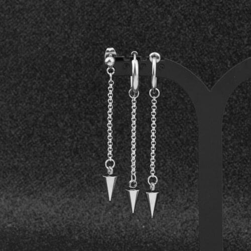 Punk Earrings Men Korean Boys Guy Hip Hop Stainless Steel Cone Tassel Unisex Punk Stud Earring Women Rock Grunge Ear Clip Gift