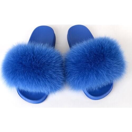 Summer Woman Outdoor Fashion PVC Plush Slippers Ladies Fox Fur Slides Female Home Fluffy Shoes Beach Party Furry Flip Flops New