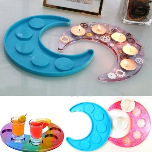 DIY Candle Holder Silicone Mold for Resin Moon Wine Glass Serving Tray Molds Handicraft Making Concrete Pallet Mould Home Decor