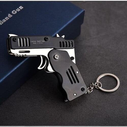 Mini Folding Can Hold The Key Chain Of The Rubber Band Gun Six Bursts Made All Metal Guns Shooting Toy Gifts Boys Outdoor tools