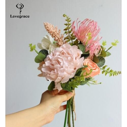 Mixed Roses Galsang Artificial Silk Flowers Bouquet Pink Fake Flowers Bundle Decoration for Wedding Home DIY Accessories Florals