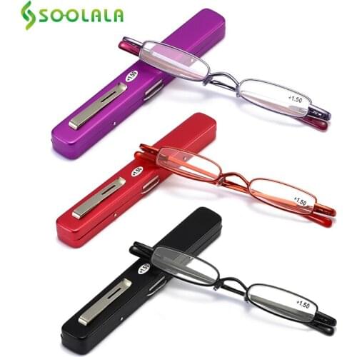 SOOLALA 3pcs Slim Small Pen Tube Reading Glasses with Clip Case Men Women Men Folding Presbyopic Magnifier Eyewear +1.0 to +4.0
