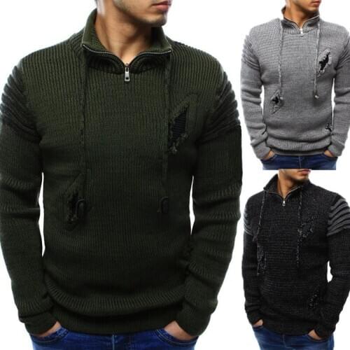 2021 Mens Fashion Elastic Hanging Rope Hole Slim Fit Sweater