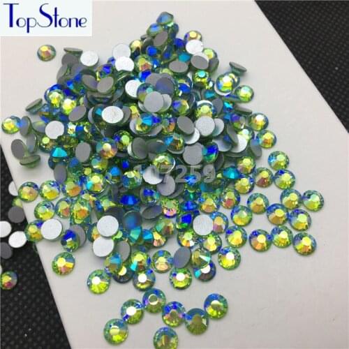 TopStone Peridot AB Color ss3-ss30 Round Glass Crystal Flatbacks Nail Art 3D Stones Glue On Non Hotfix Rhinestones