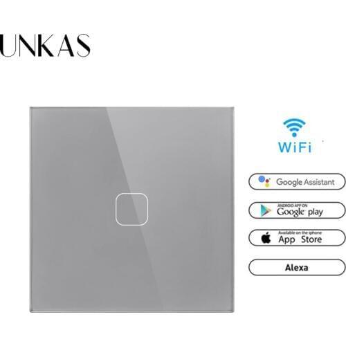 UNKAS Google Home Amazon Alexa Voice Control 1/2/3 Gang Touch Switch EU Standard Tuya Smartlife WiFi APP Control Light Switch