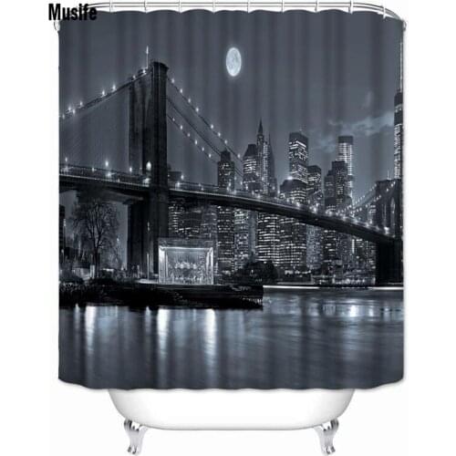 Musife Custom High Quality City Night Shower Curtain Waterproof Bathroom Polyester Fabric Bathroom Curtain