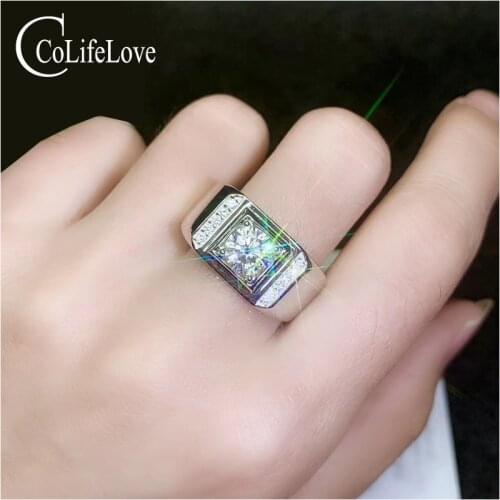 CoLife Jewelry Man Ring with Moissanite Real D Color Moissanite Silver Ring for Man Solid 925 Silver Man Moissanite Jewelry