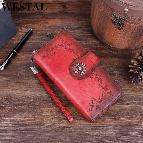 WESTAL Womens Wallet Genuine Leather Purse For Lady Wallets Long Women Card Holder Coin Purse Money Bag For Girl Clutch Bag