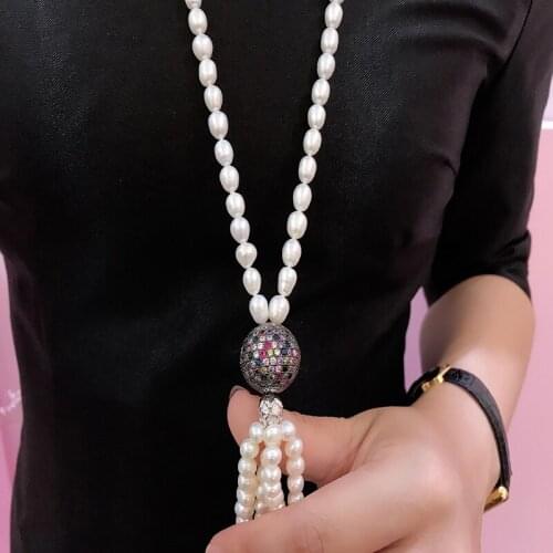 Color ball pendant white pearl necklace long ladies temperament 2020 trend jewelry necklace