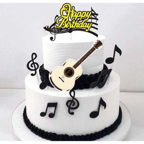 1set/Musical note Happy Birthday Cartoon Cake Topper Cupcake Flag Paper Guitar Baby Shower Birthday Cake Baking Party Decoration