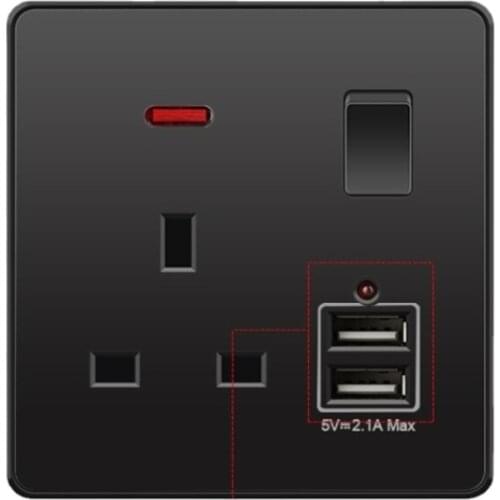 13A British USB Socket Panel,British black socket,UK USB Socket,Bedroom Kitchen Wall outlet AC110-250V,UK jack,EU Receptacle