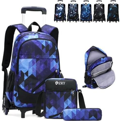 3Pcs Space Galaxy Primary Middle High School Rolling Bag Backpack with Crossbody Bag Trolley Wheeled Elementary Bookbag Rucksack
