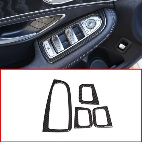 4pcs Carbon Fiber Style ABS Window Lift Button Cover Trim For Mercedes-Benz C Class W205 GlC X253 2015-2018 Left Hand Drive
