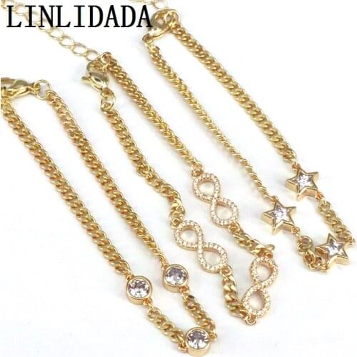 5Pcs, Trendy For Women Cute Round Star Bracelet Gold Curb Link Chain Minimalist Jewelry Gifts