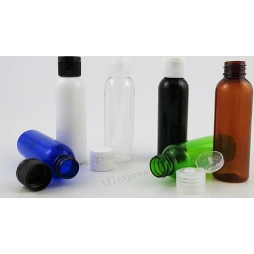 50 x 60ml Empty PET Plastic Bottle With Snap Top Cap 2OZ Transparent Brwon Blue Green Black Dispensing Cosmetic Packaging