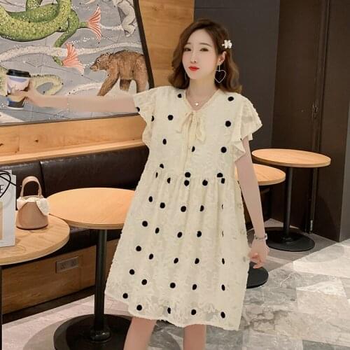 8637# Maternity Dress Summer Short Sleeve Easy Matching Loose Polka Dot Dress for Pregnant Women Mom Dress