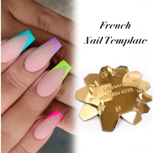 9 Sizes Simple French Smile Cut V Line Almond Shape Tips Edge Trimmer Nail Cutter DIY French Nail Template Tools