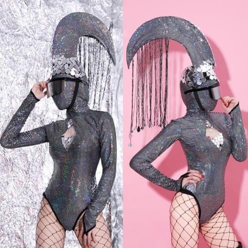 Roupa Feminina Sparkling Silver Jumpsuit For GoGo Costume Performing Mirror Dress Stage Outfit Rave Party Bar DJ Costume BL2787