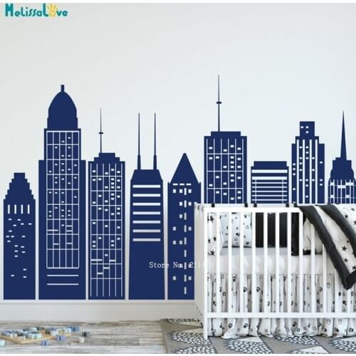 Large Cityscape Wall Decal Superhero Themed Room Decor Ideas City Skyline Murals For Home & Office Removable Cityscape YT4934