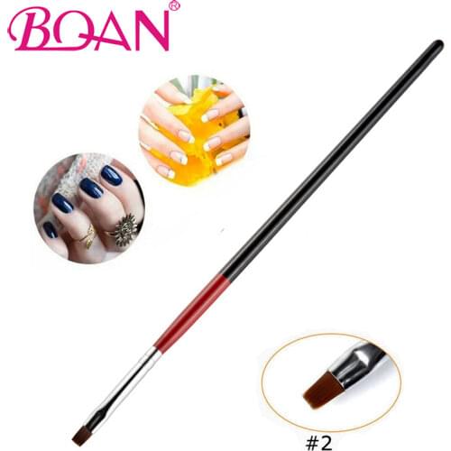 BQAN 1pc Flat Nail Art Design UV Gel Polish Extension Builder Painting Drawing Brush Size 2# Nylon Hair Manicure DIY Pen Tool