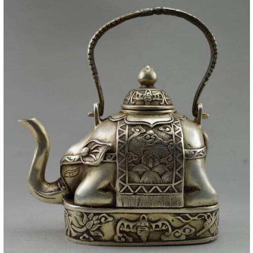 Decoration bronze factory outlets Tibet Silve Collectible Decorate Old Flower Elephant Teapot