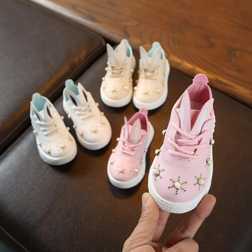 Hildren toddler girls cute pearl rabbit ear casual shoes for little girls kids sneakers