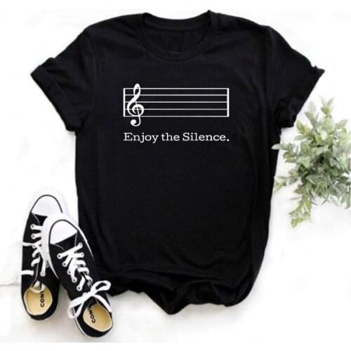 Mayos Enjoy Silent T-shirt Harajuku Neutral Graphic Music Notes Top T-shirt Fun Trendy Women Slogan Summer T-shirt Viper
