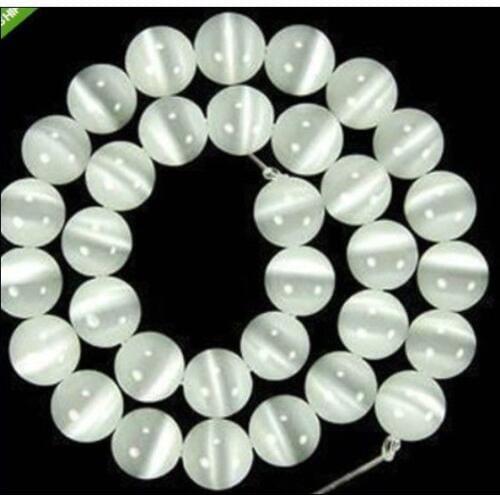Hot sale Fashion jewelry 8mm Withe Cats Eyes Round Loose Bead 15" Wholesale and retail