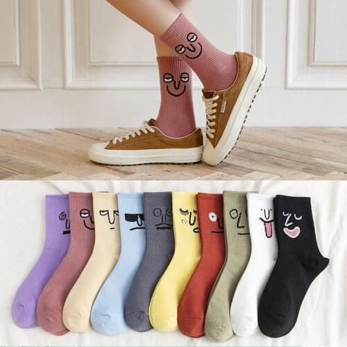 Cotton Womens Funny Socks Cute Fashion Harajuku Skateboard Tube Sock Korea Hip Hop Cartoon Funny Cotton Expression Print Socks
