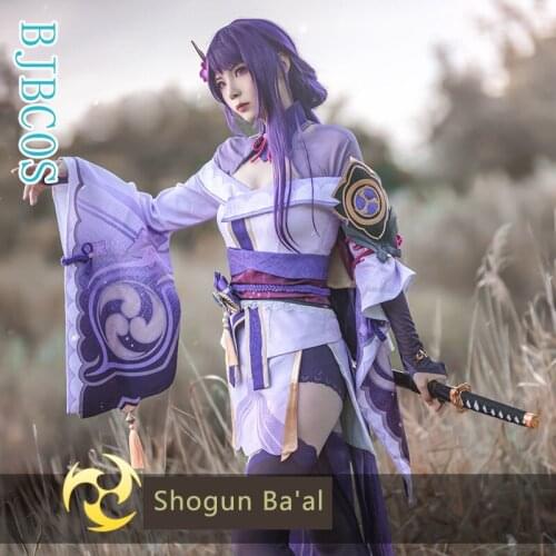 Game Genshin Impact Cosplay Costume Raiden Shogun Ba'al Cosplay Halloween Party Dress Full Set Socks Role Play Custom Made