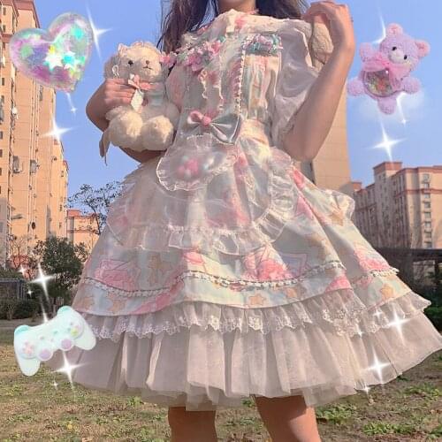 Kawaii Cute angel pig lolita black sweet cute Japanese JSK suspender dress victorian dress kawaii girl gothic lolita
