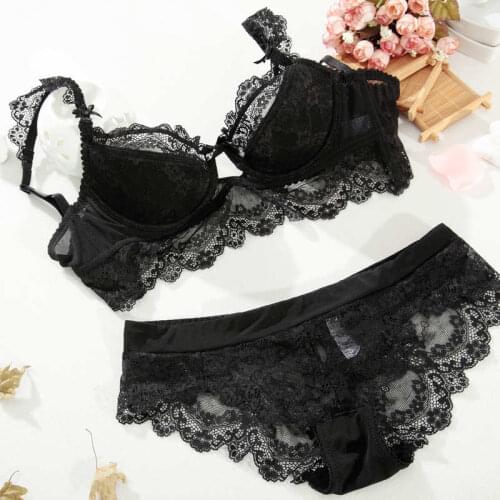 Sexy Bra Ultrathin Underwear Set Plus Size C D Cup Women Ladies Hollow Bra Sets Lace Embroidery Lingerie Brassiere Bra & Brief