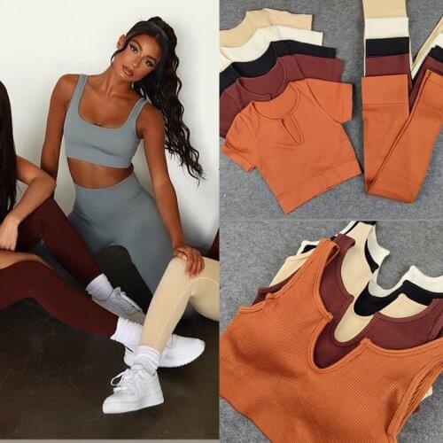 Sexy Seamless Sports Suits Two Pieces V Collars Yoga Crop Tops Leggings Sets Push Up Yoga Suits Women Tracksuits Gym Wear