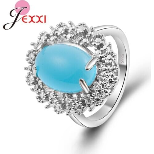 Beautiful Blue Big Opal Rings 925 100% Sterling Silver Crystal For Women Lovers Pretty Wedding Gifts Aliexpress Popular